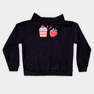 Strawberry Cake with a Cute Kawaii Strawberry and Hearts | Design for Kawaii Food Lovers Kids Hoodie